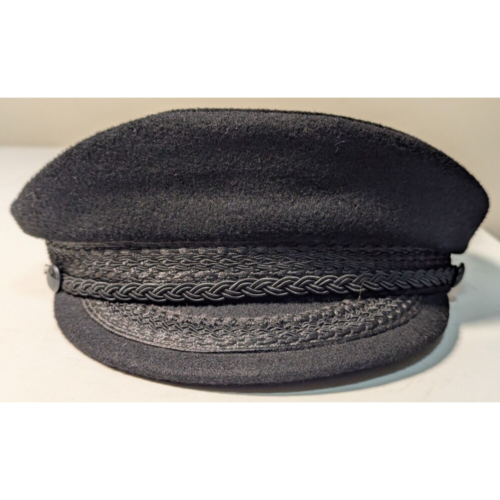 Vintage Black Wool Greek Fisherman Hat Cap Omega Union Made USA Large